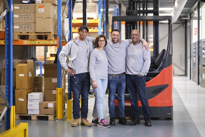 Four colleagues at the Fresco Farma warehouse